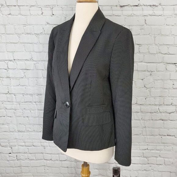 LE suit single button pinstripe black jacket 6 NWT - Picture 4 of 6